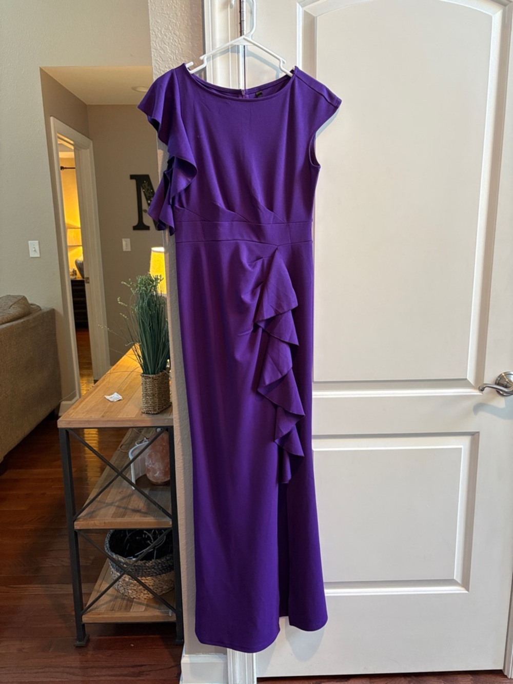 Elegant Purple Ruffle-Trim Maxi Dress